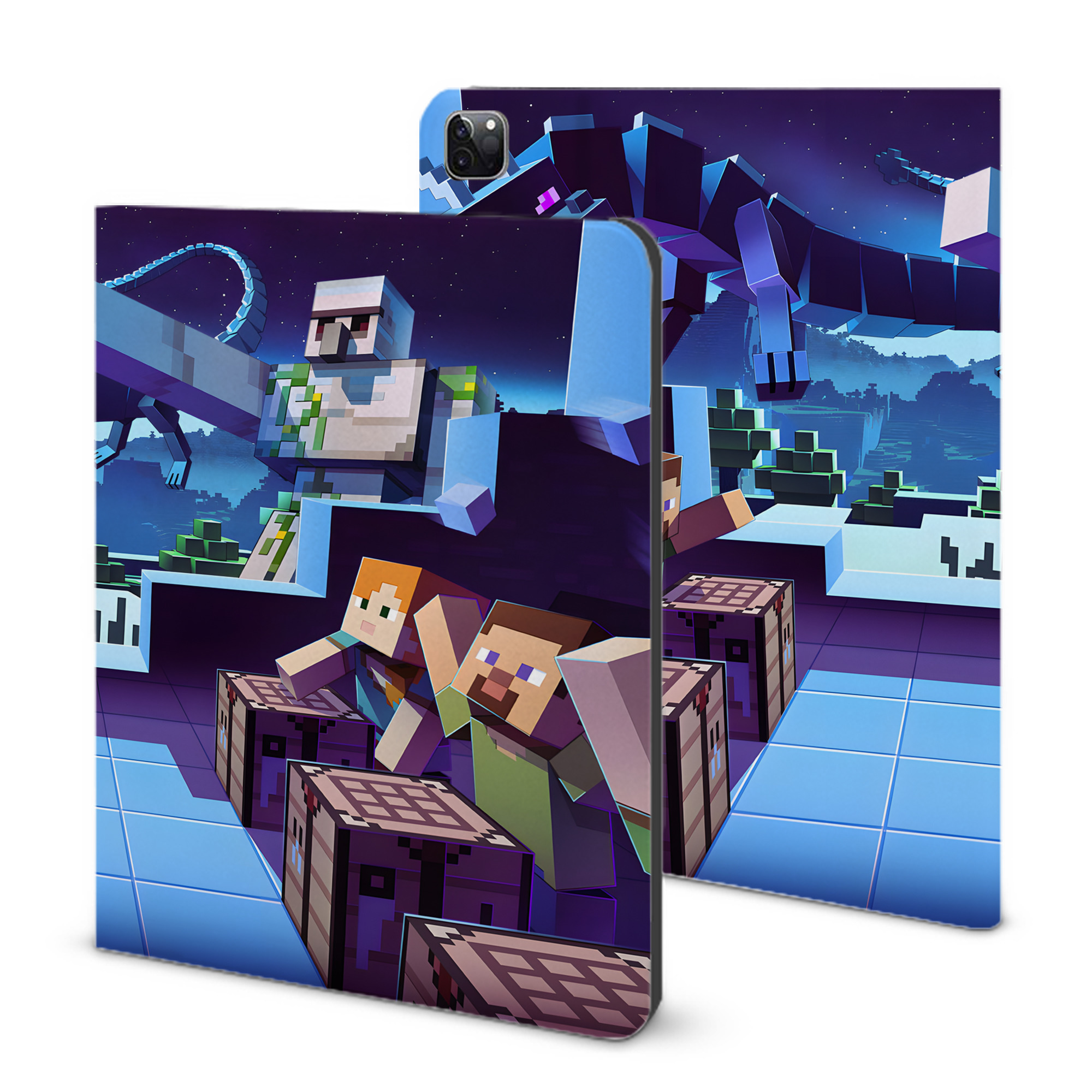 （画像用） マインクラフト ブロックの世界 Minecraft MC Block world IPad ケース ブック型 PUレザー TPU 耐衝撃 軽量 薄型 ペン収納なし 全面保護 IPad 各モデル対応